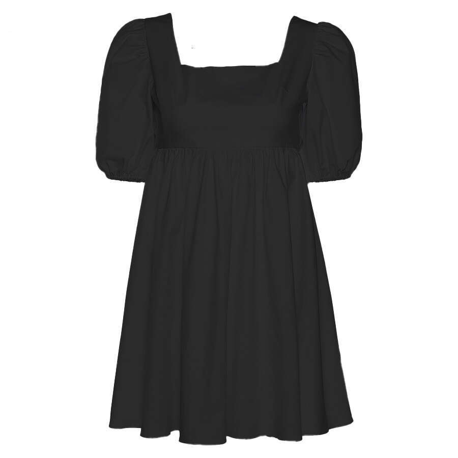 Summer New Waist-Slimming Hollow Out Square Neck Tie For Women Simple Pure Desire Short Dress B5