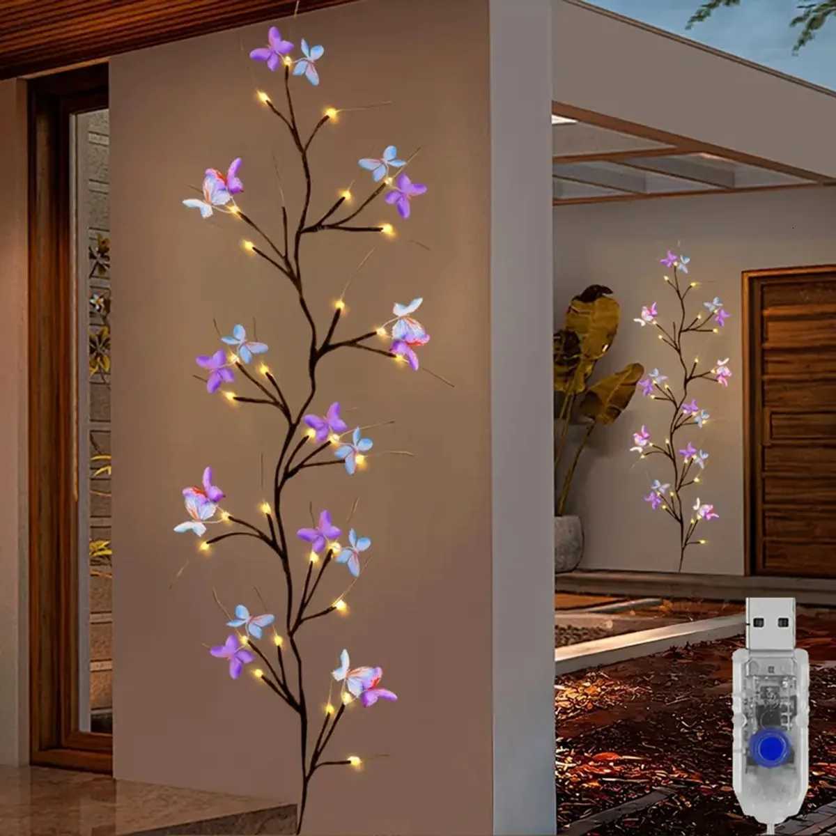 1pc 30LED Enchanted Willow Vine Light With Butterfly USB Powered 8 Lighting Modes Indoor Outdoor Waterproof Vine Lights Suitable XJ250710