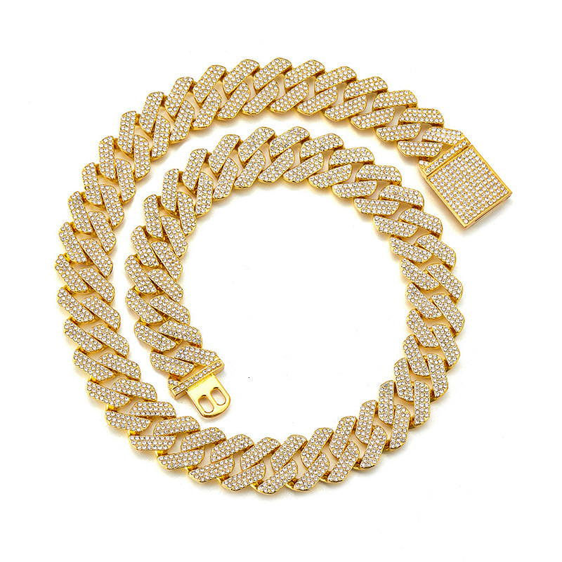 20MM Hip-Hop Full Thick Necklace Zinc Alloy Rhombus Exaggerated Three-Row Dia Cuban Chain for Men