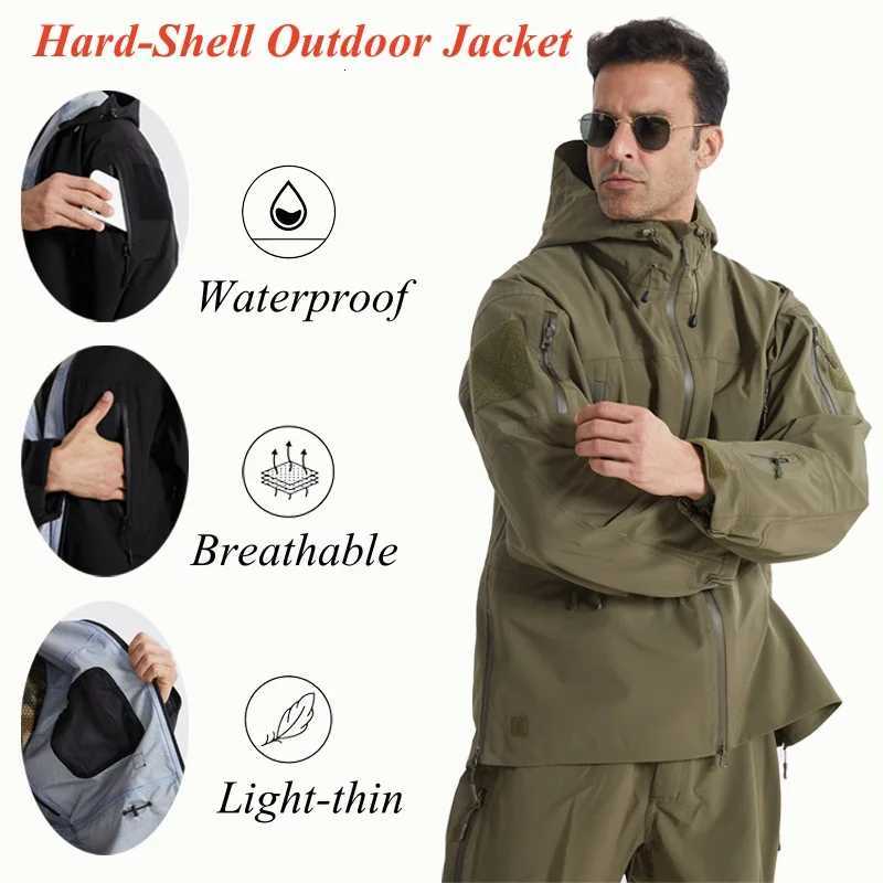 Waterproof Hard Shell Tactical Jacket Pants Mens Windbreaker Thin Breathable Coat Outdoor Sports Hiking Jackets Climbing Clothes W250711