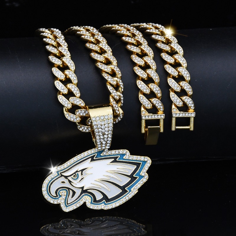 Super Bowl Eagles Team Pendant with Cuban Chain Necklace American Football Sport Souvenir Men Fan Gift