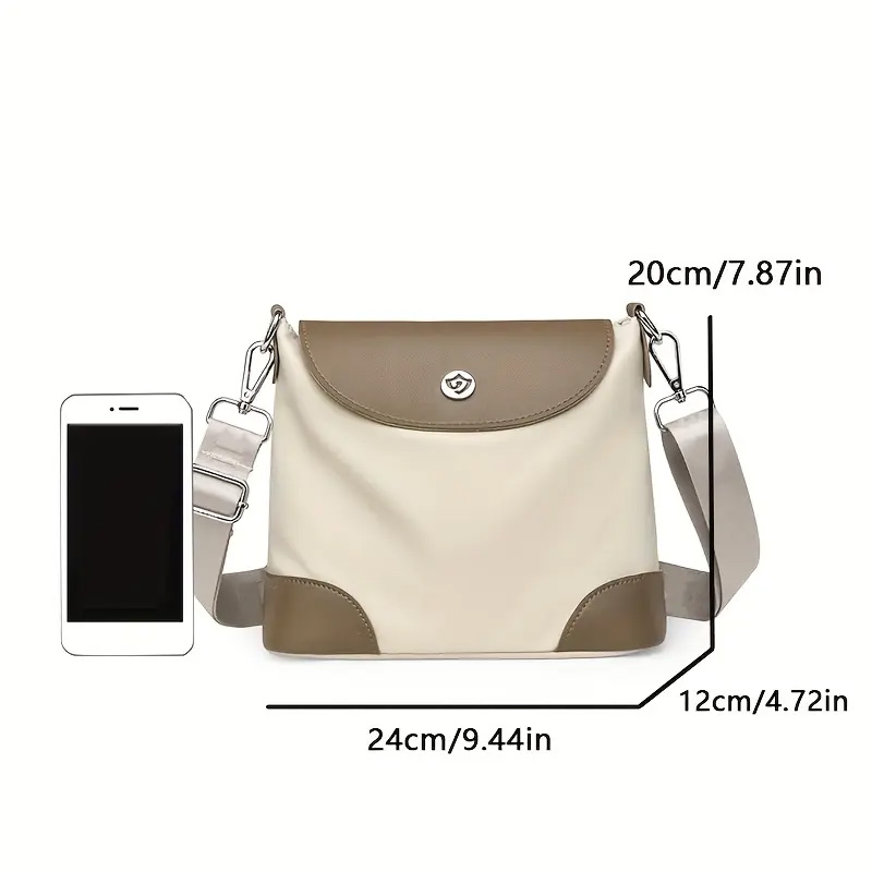 Simple color-blocked crossbody bag for women, made of nylon and leather. A versatile and chic single-shoulder bag for daily use.
