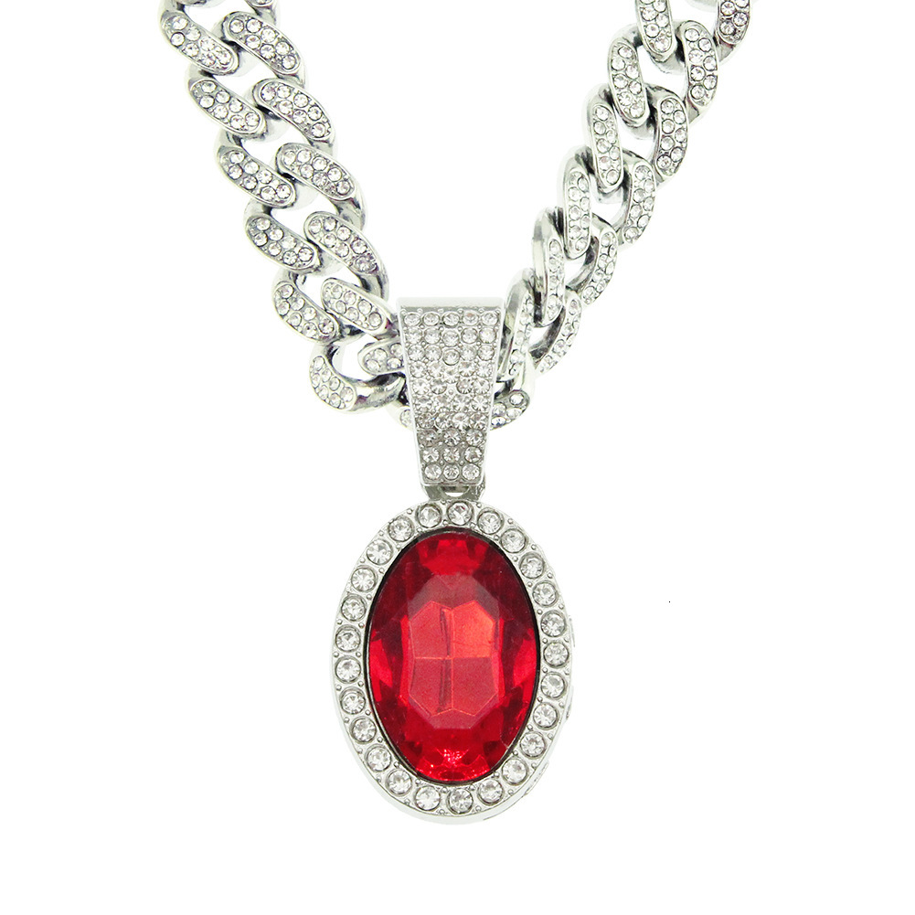 Luxury Jewelry Designer Jewelry European And American Hot-selling Ruby Oval Pendant Large Buckle Chain Necklace Men's Hip-hop Street Dance Access