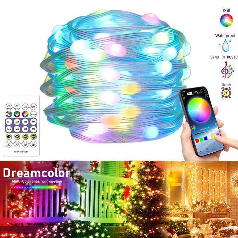 RGB LED Fairy String Lights Dreamcolor USB Christmas Light Bluetooth APP Smart Garland Fairy Light Christmas Wedding Party Decor XJ250710