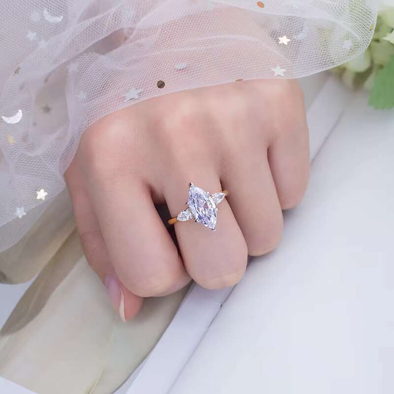 Exquisite Engagement Ring Featuring a Dazzling Moissanite Stone Set in Elegant 14 Karat Yellow Gold by Messian Brand