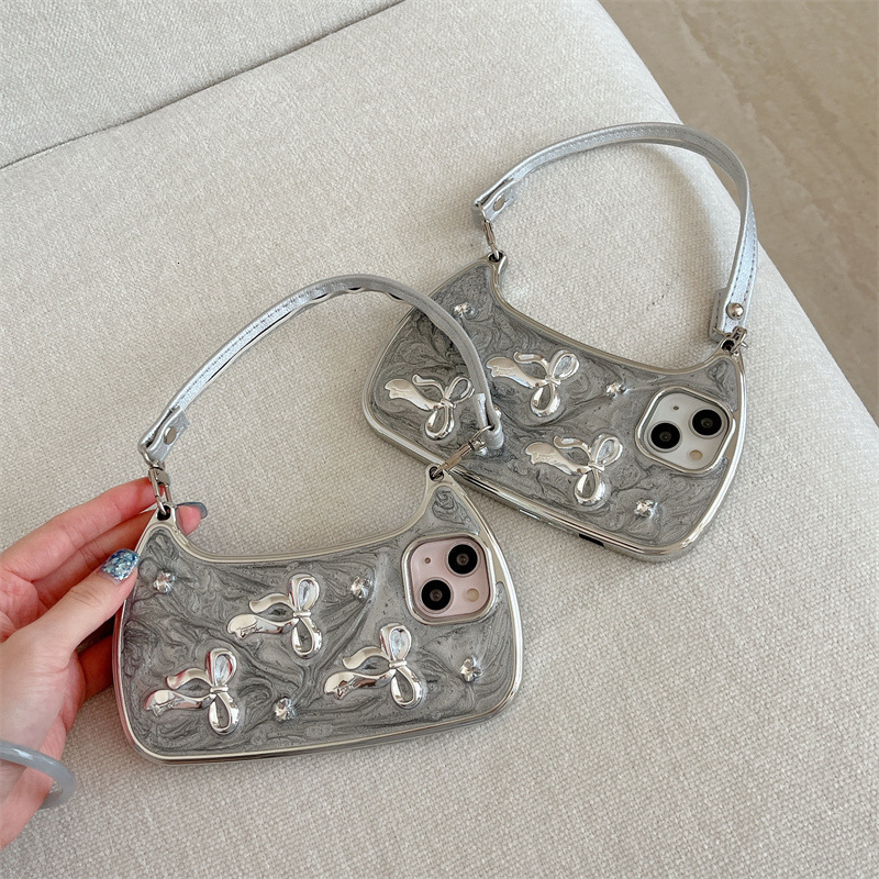 Epoxy Plated Bowknot Lanyard Handbag Compatible with iPhone 15 Pro Max Apple 141312 Phone Case for Women 250711