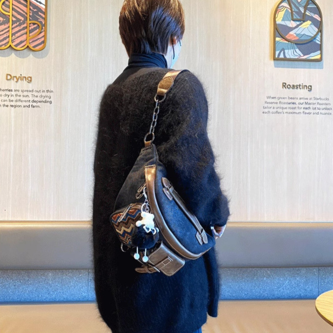Free Shipping Designer Luxury Vintage Denim Fabric Chest Bag Women's Crossbody Waist Bag Ethnic Style Large Capacity Casual Versatile Trendy Dump