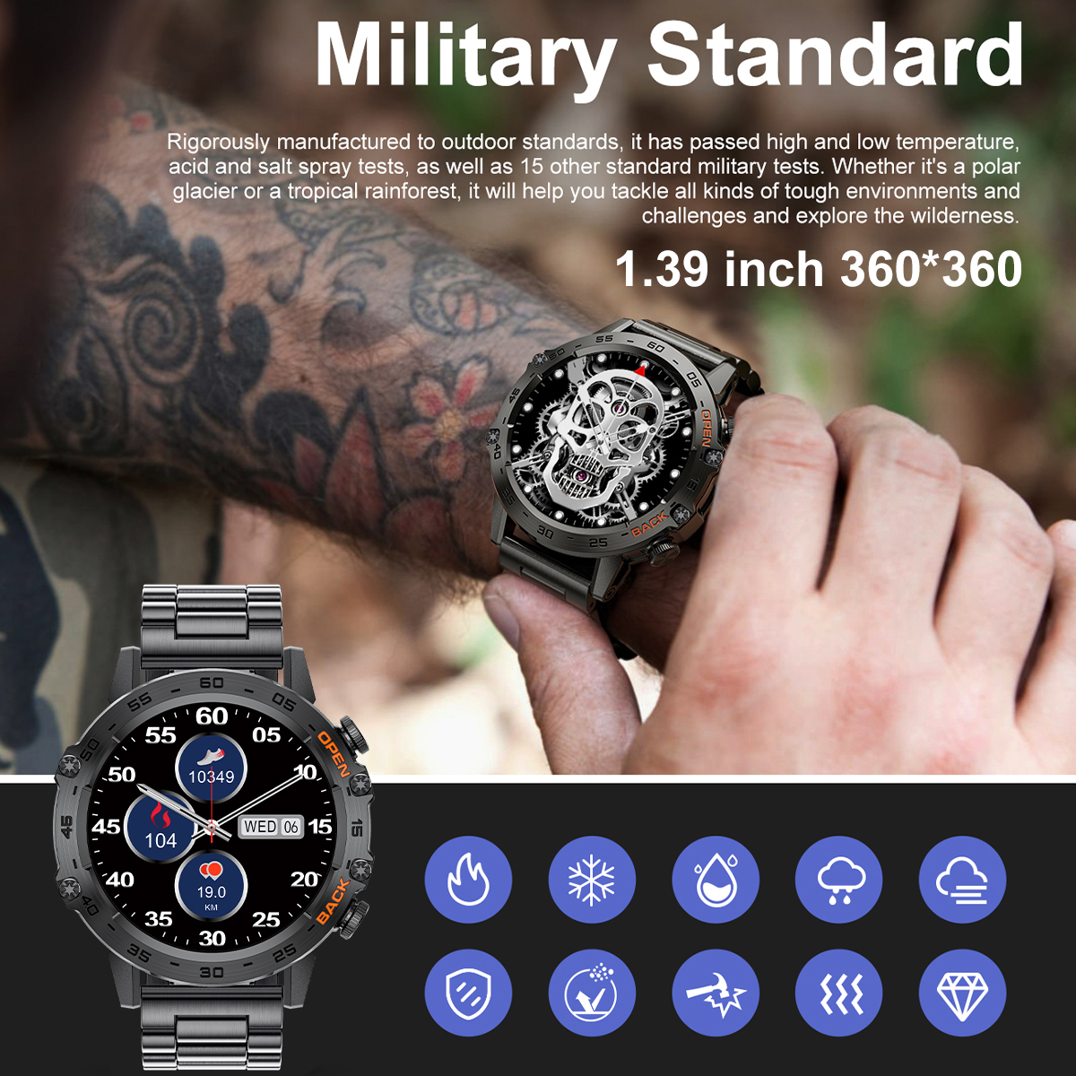 LIGE Smart watch Wireless call, music control, multi-functional waterproof watch, multiple sports modes, blood pressure and blood oxygen monitoring