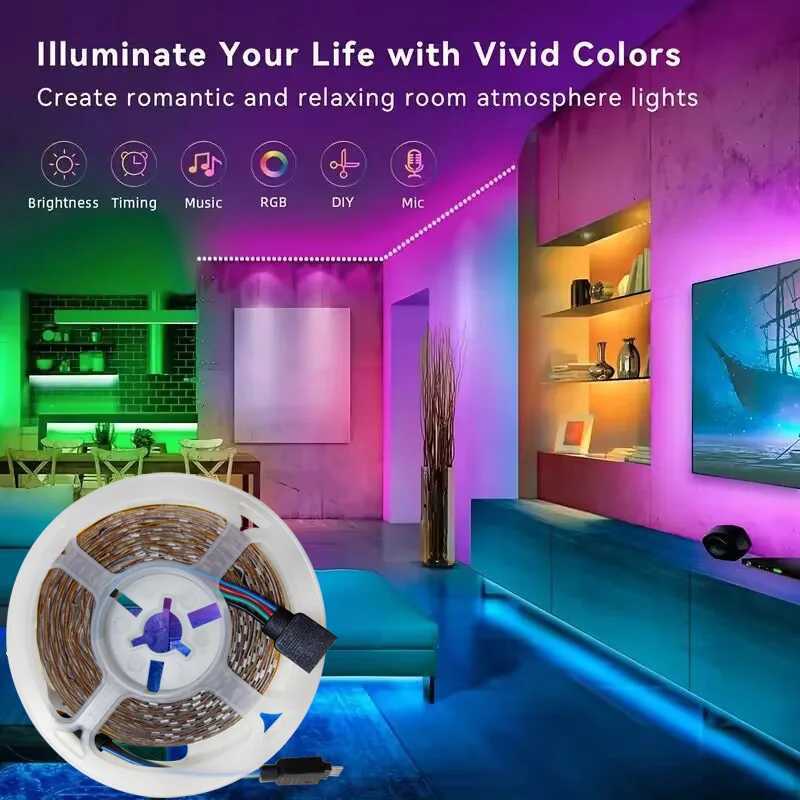 5050 Bluetooth APP Control LED Strip Light RGB WIFI Flexible Diode Decoration for Festival Party TV Desk Bedroom XJ250710