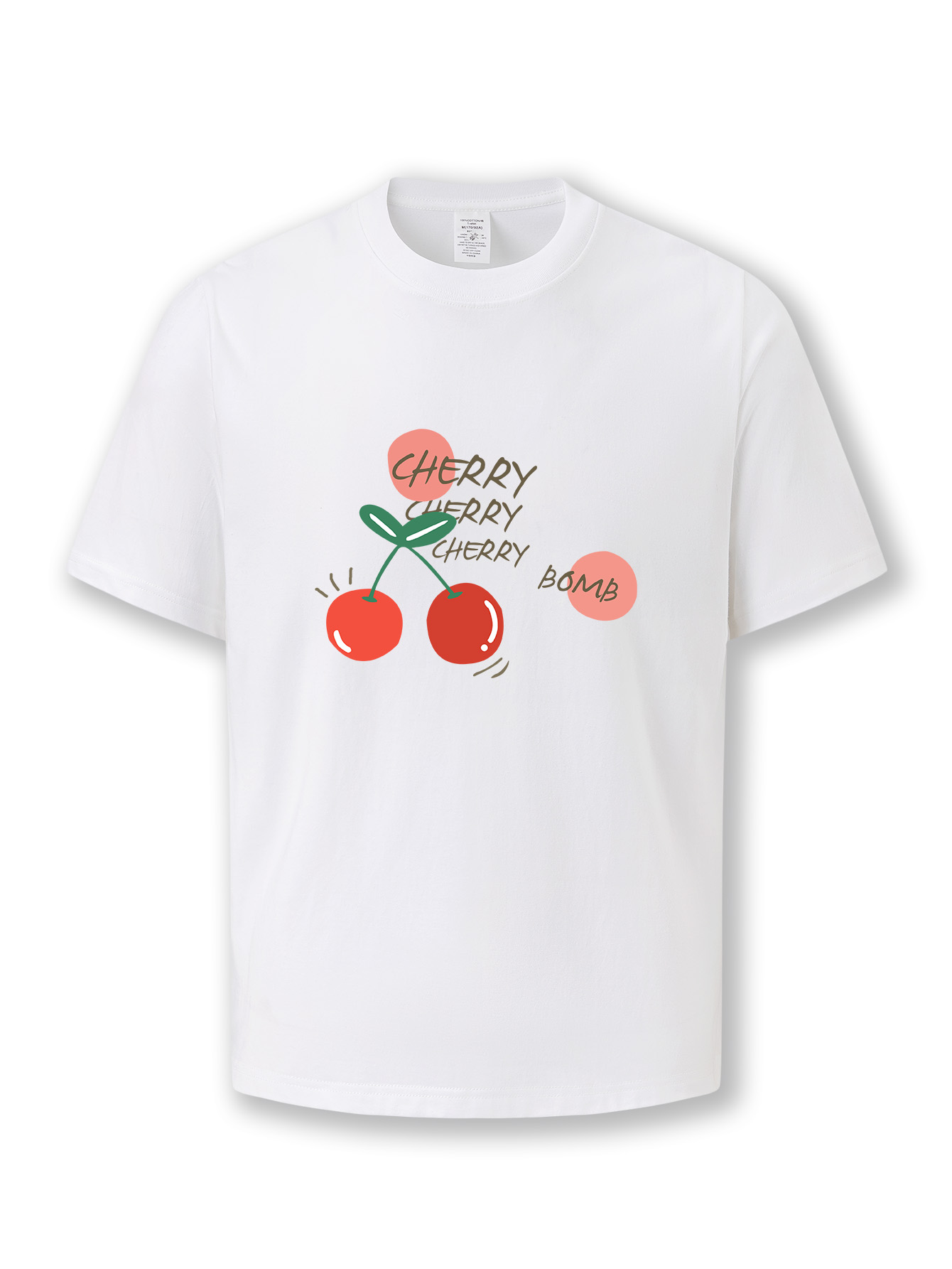 Women's summer round-neck shirt 2025 new style loose wild cotton T-shirt Casual fruit cherry print short-sleeved breathable and fashionable soft 