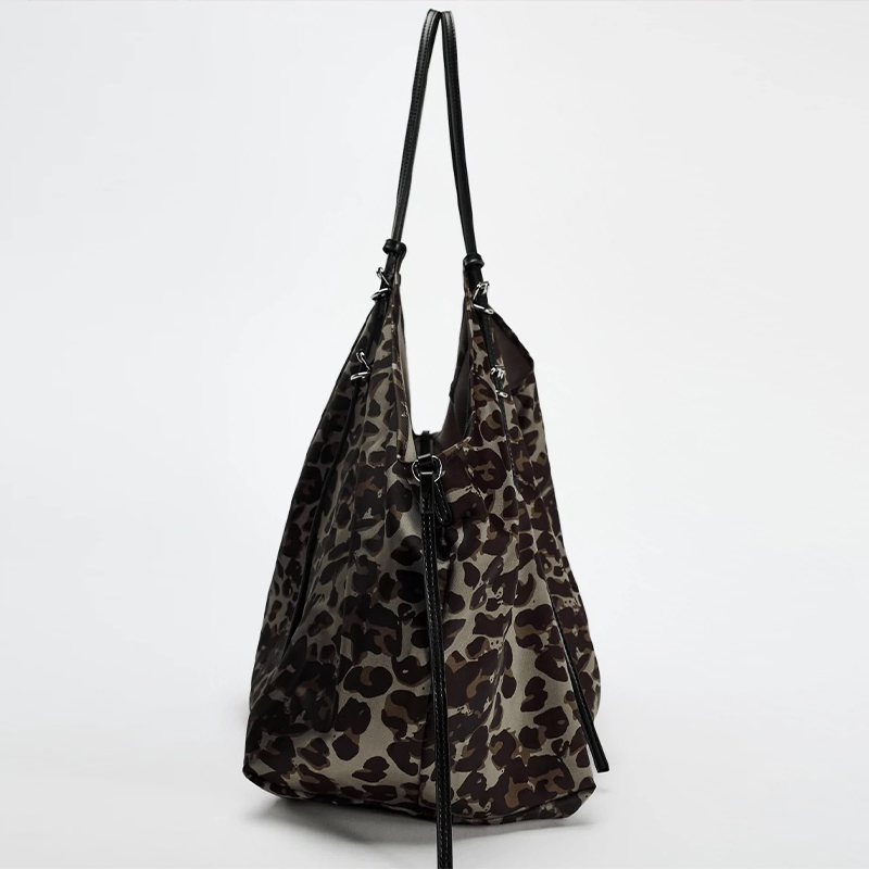 Leopard Print Cow Pattern Silk Satin Shoulder Bag,Versatile Stylish Lazy Tote Bag,Niche Designer Large Capacity Shopping Bag