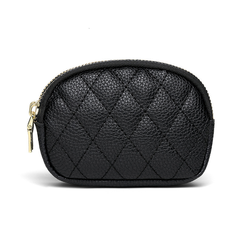 New Handheld Mini Womens Wallet Diamond Stitching Double Zipper Coin Purse PU Leather