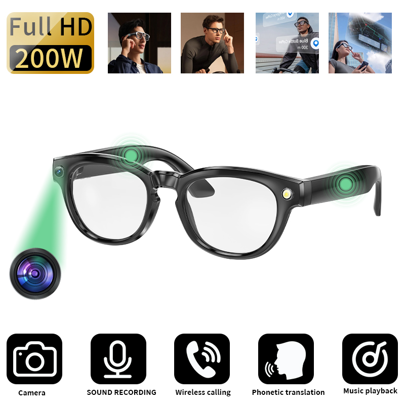 LIGE Sports smart glasses, neutral polarized Wireless sunglasses UV-resistant AI intelligent translation camera glasses for taking photos Call music c