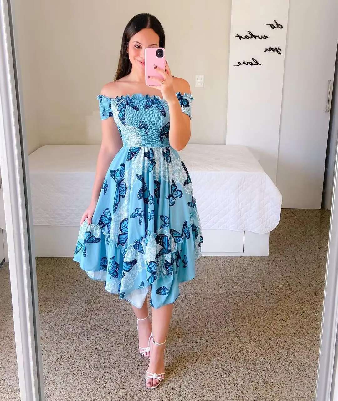 Dresses Summer Ladies Sexy Off Shoulder Flower Print Elegant Short Sleeve Elastic Irregular Casual Dress Vestido De Mujer dongdumaoyi