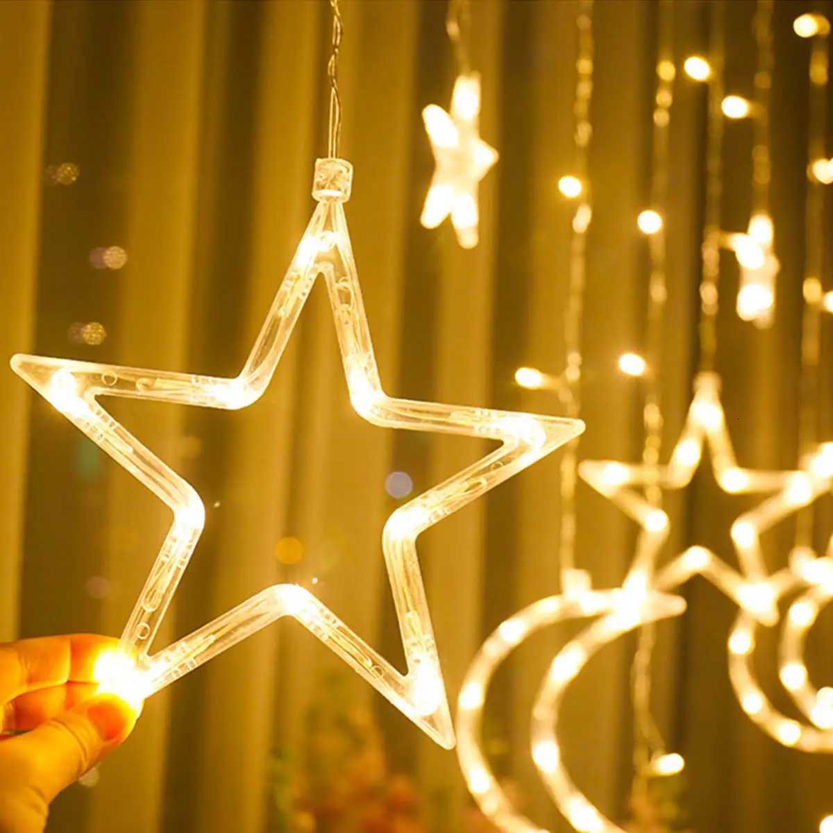 3.5M Romantic Moon Star LED Curtain String Festival Garland Fairy Light Outdoor Garden Wedding Christmas Holiday Home Decor XJ250710