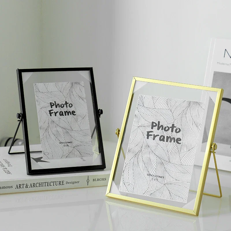 Nordic Metal Frame Gold Black Rectangle Glass Pictures Frames Modern Poster Photo Stand Commemorative Gift Tabletop Decor H260306