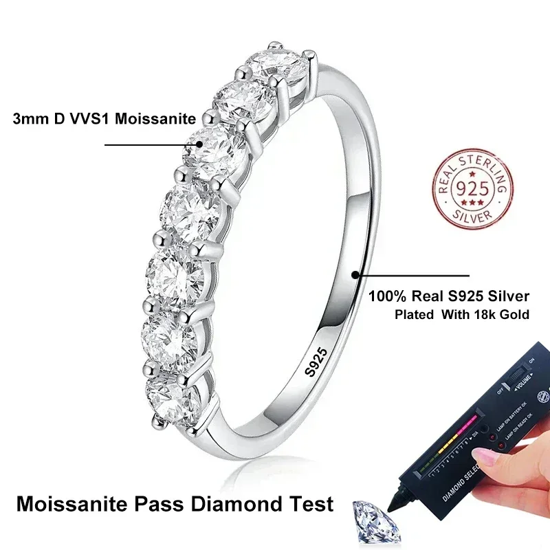 MT Moissanite Ring for Women S925 Sterling Silver with White Gold Plated /18K Gold Plated Diamond Wedding Band Rings Fine Jewelry