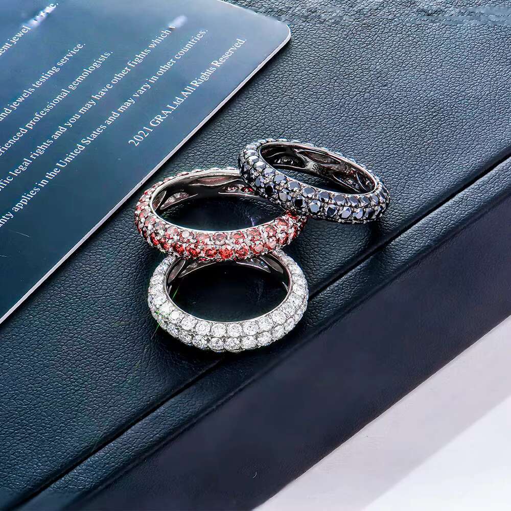 Wholesale Unisex Luxury Hip Hop Sterling Silver 925 Full Eternity Iced Out Red Black White Diamond Mossanite Moissanite Ring