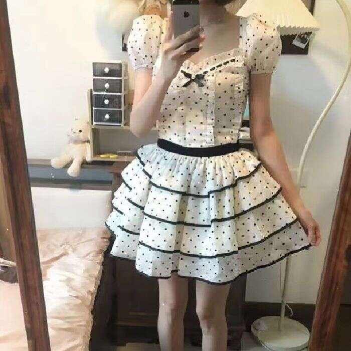 French Style Gentle Sweet Girly Polka Dot For Women Summer High-End Patchwork Waist Slimming Cake Dress B5