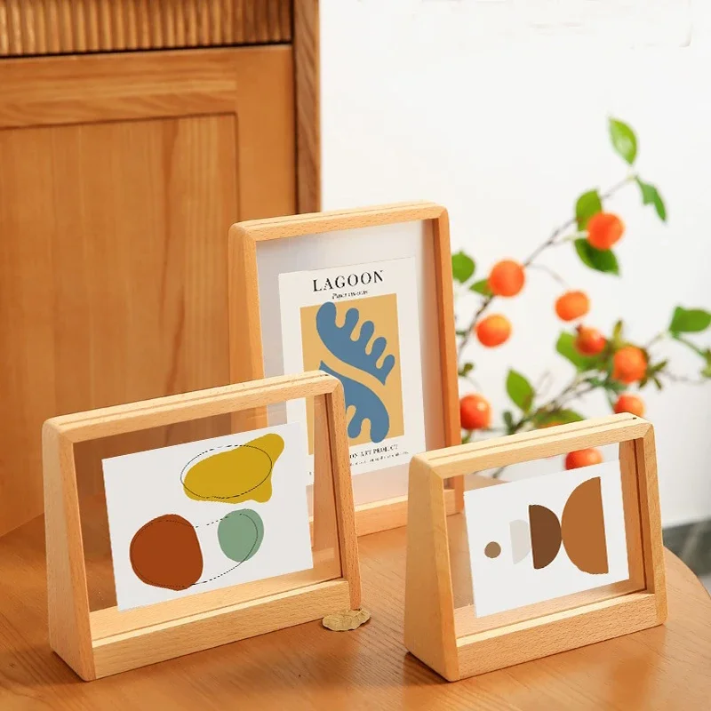 Wood Acrylic Beech Photo Frame Wedding Holder Home Decor Double-sided Picture Display H260306