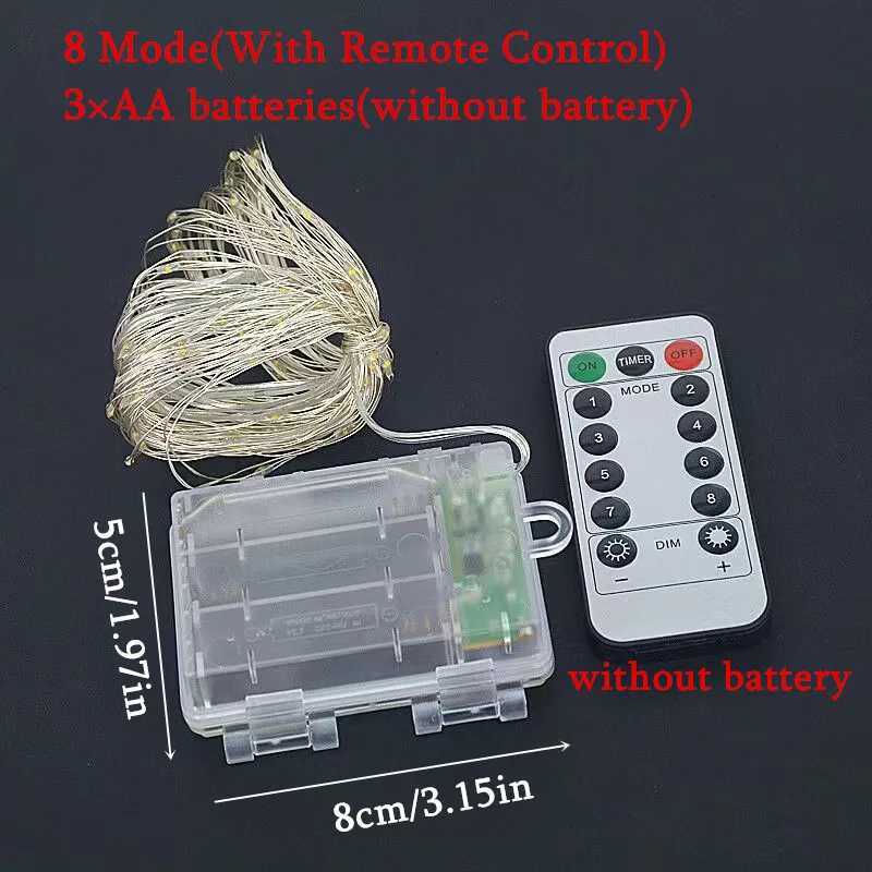 2/5/10M LED 8 Mode Fairy Light Remote Control Battery Box Copper Wire String Light Christmas Decoration Lights Party Home Decor XJ250710