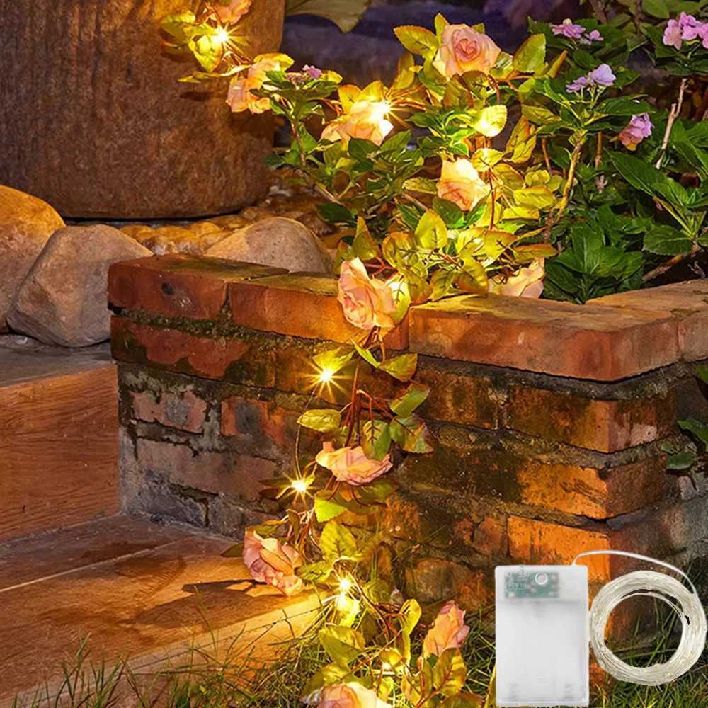 1set Rose Flower LED String Light Artificial Rose Flower Vine String Lights Hanging Garland Fairy Lights Flower String Light XJ250710