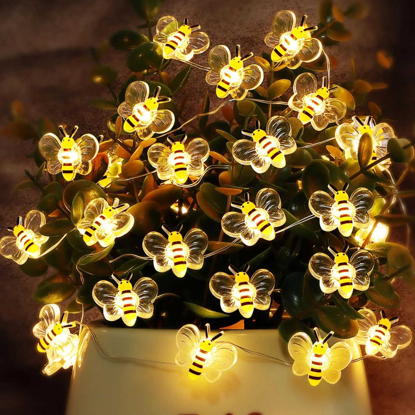 Bee Flower Lights Battery Operated Bee String Lights For Bedroom Plants Patios Party Wedding Xmas Decorative String LightsXJ250710