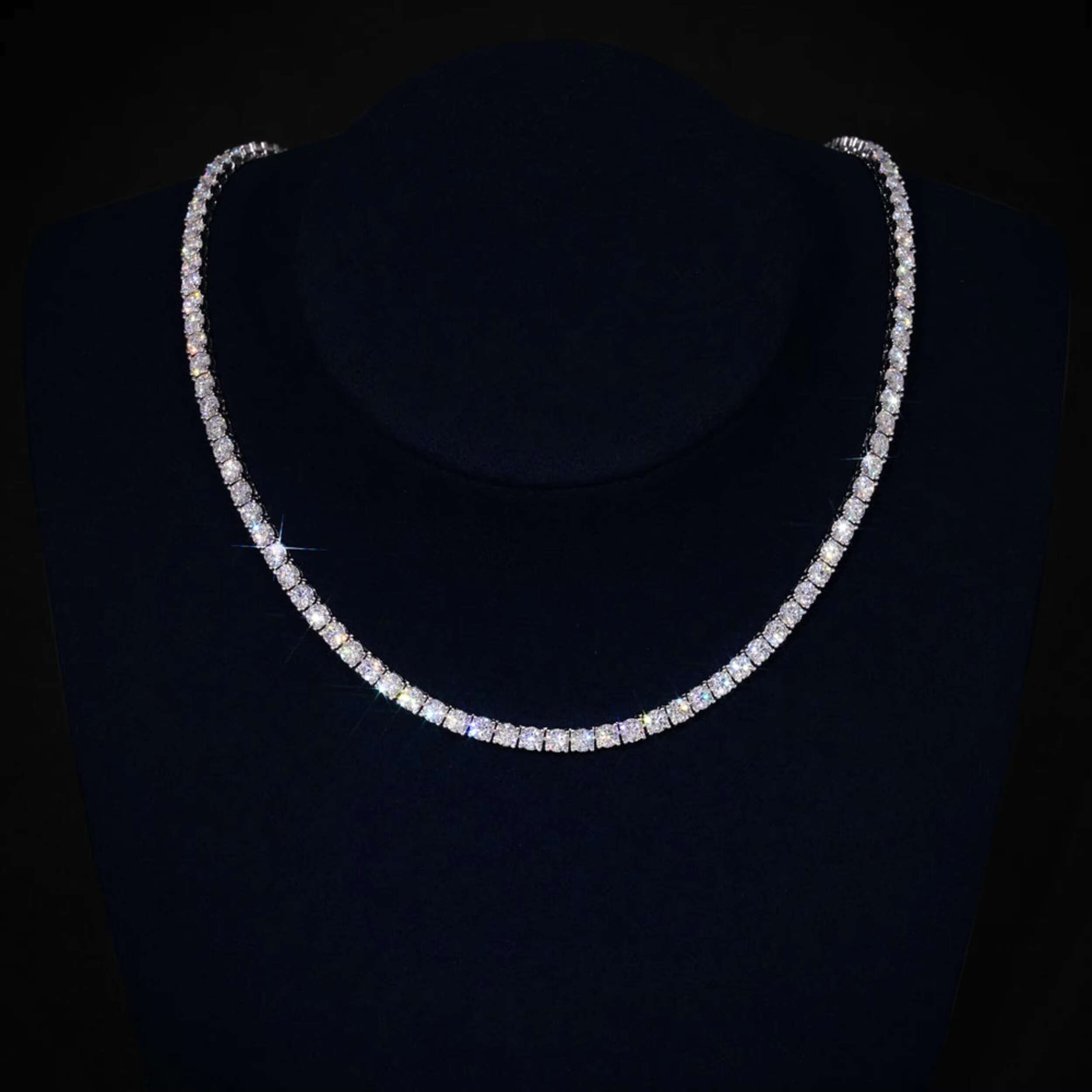 4MM VVS Moissanite Tennis Chain 925 Sterling Silver GRA Certified Passes Diamond Tester Gift for Men and Women VVS1 Clarity