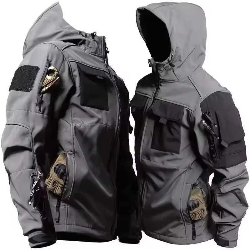 New Autumn Winter Tactical Jackets Men Military Soft Shell Waterproof Windproof Hooded Jacket Outdoor Functional Multi-pockets W250711
