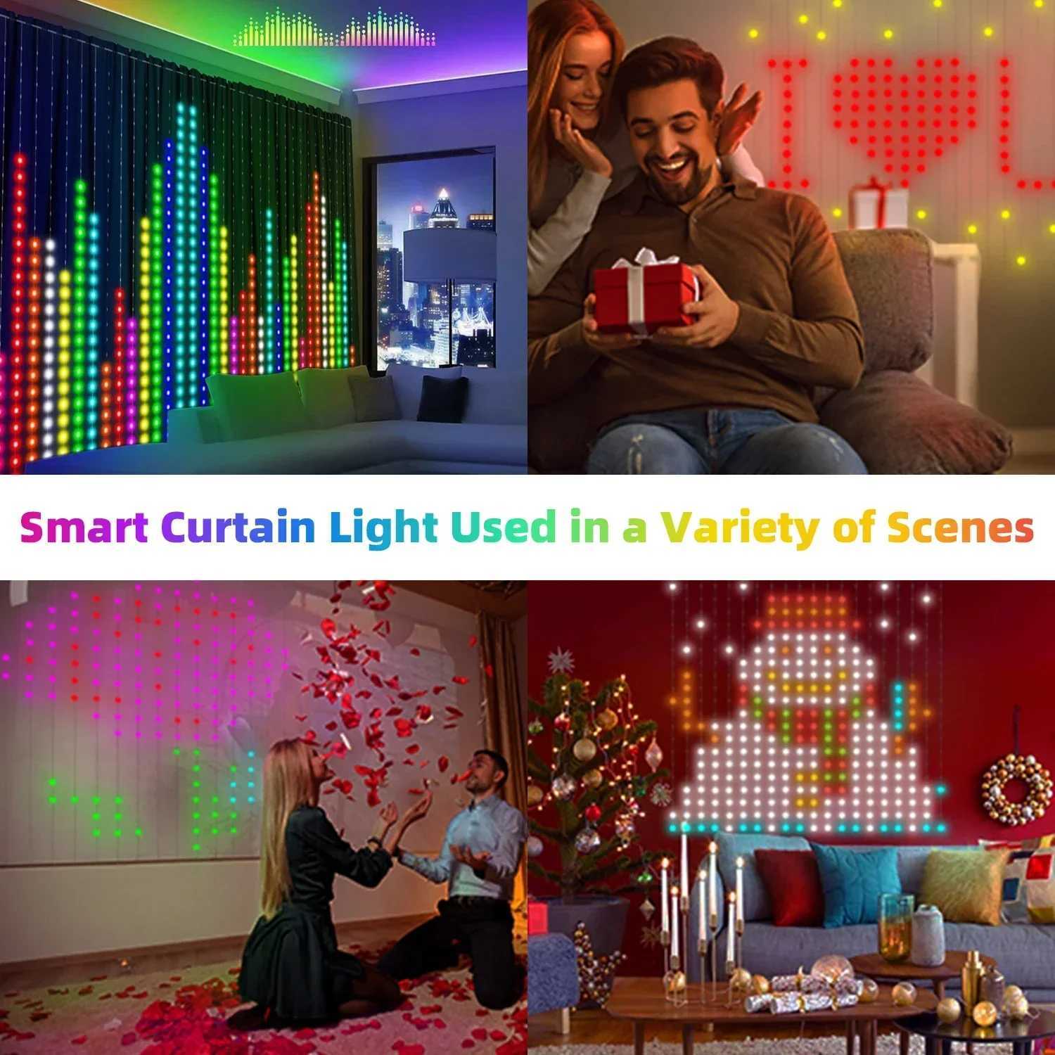 400LEDs Smart Curtain Lights Bluetooth App LED String RGB Fairy Lights DIY Music Change Display for Window Bedroom Decoration XJ250710