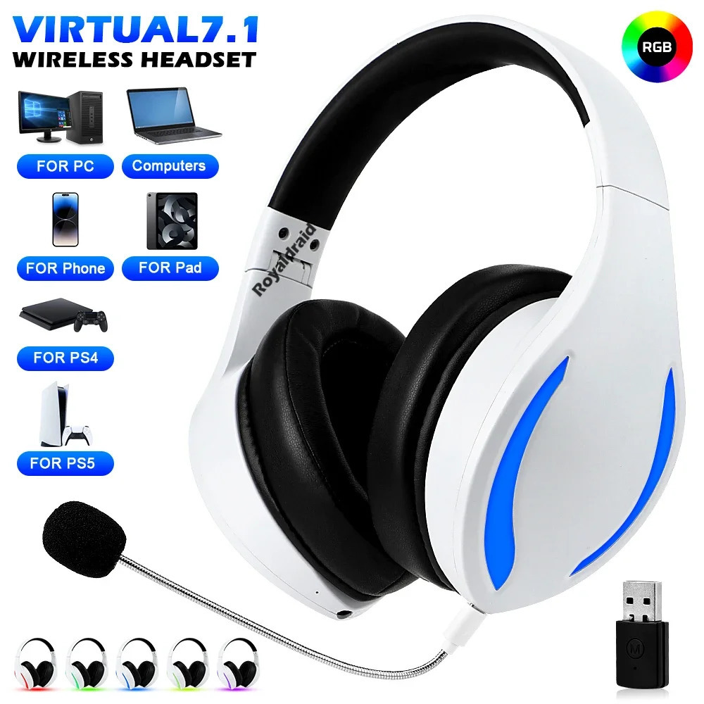 For PS5 Wireless Game Headset with Mic 24G BluetoothCompatible Headphone USB 35mm Wired 3 Modes SwitchMacPCLapto 250703