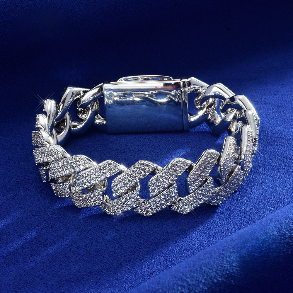 S Sier Moissanite Cuban Chain High-Quality 18mm Three-Row Dia Hip-Hop Necklace