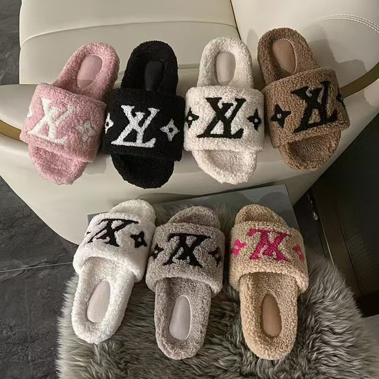 Designer plush cotton slippers, flip flops, fashionable anti slip women's slippers, women's plush indoor warm shoes Teddy plush 11111