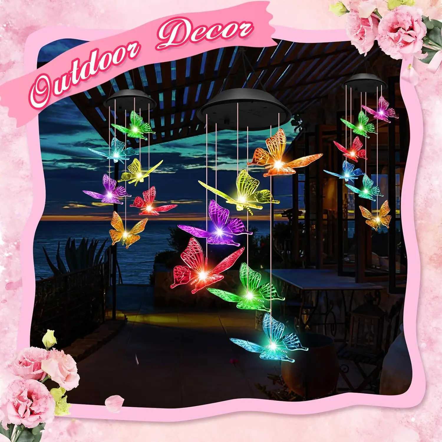 LED Solar Variable Light Waterproof Color Gradient Butterfly Angel Wind Chime Light for Courtyard Garden Lawn Porch Deck mom XJ250710