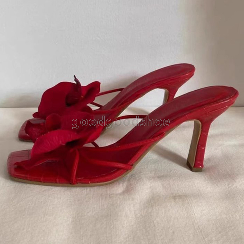 luxury designer sandals women high heels sandal flower shoes pink red green elegant leather sandale daily wear heel travel beach luxury sandals