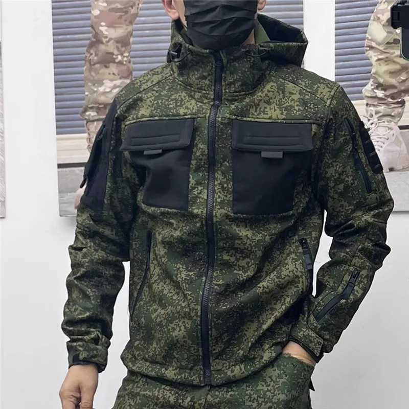 Winter Waterproof Tactical Jacket Soft Shell Russia Camo Military Combat Fleece Coat Outdoor Multi Pocket Hiking Climbing Jacket W250711