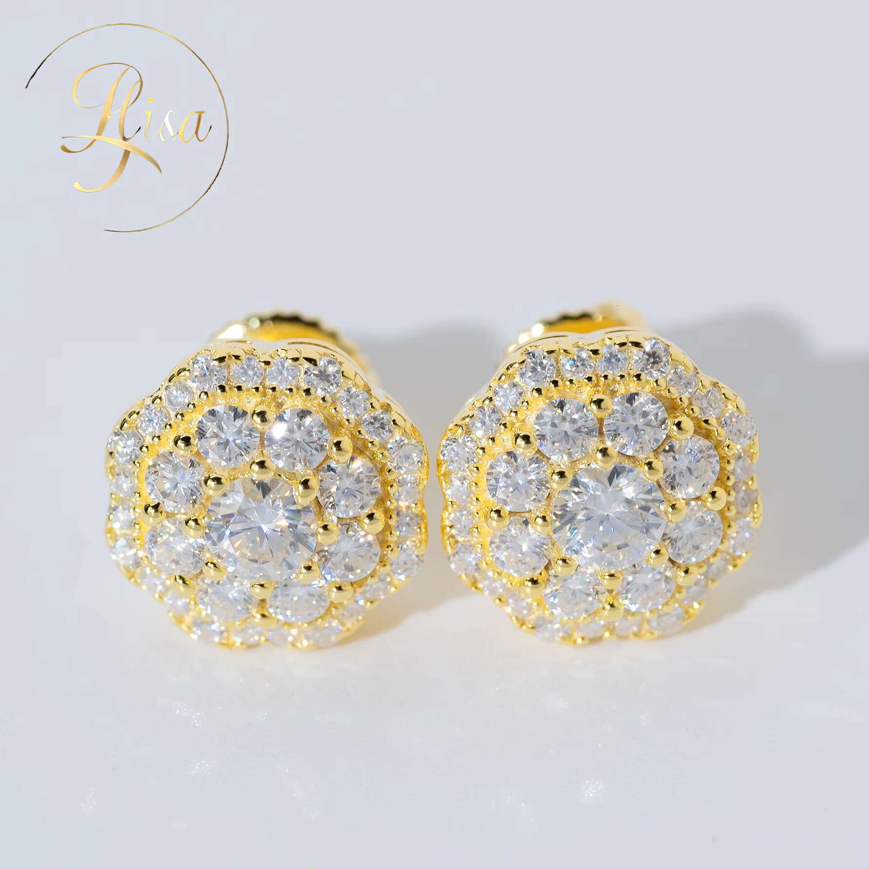 Fast Shipping 1.1CT 925 Sterling Silver Vvs Stud Earrings New Design Yellow Gold Lab Made Diamond Stud Earrings Women Earring