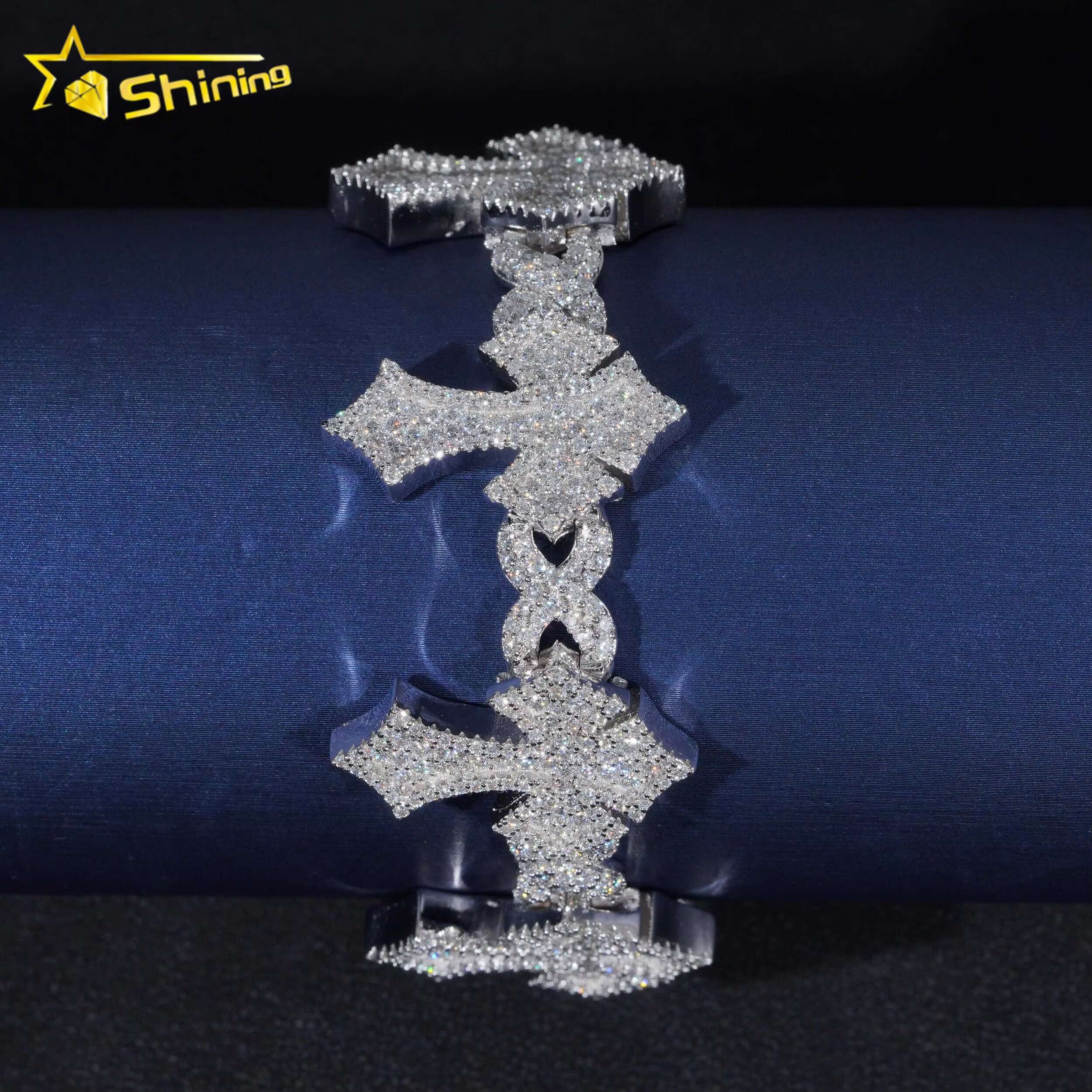 High-end Hip Hop Style Cross Infinity 925 Sterling Silver VVS Moissanite Cuban Link Bracelet