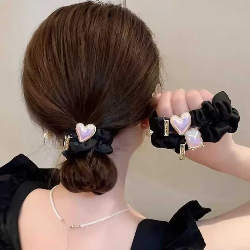 2Pcs/set Glitter Hair Ties with Shining Love - High Elastic Shiny Hair Bands for Women Elegant Ponytail Hair Rope Holders Y250711