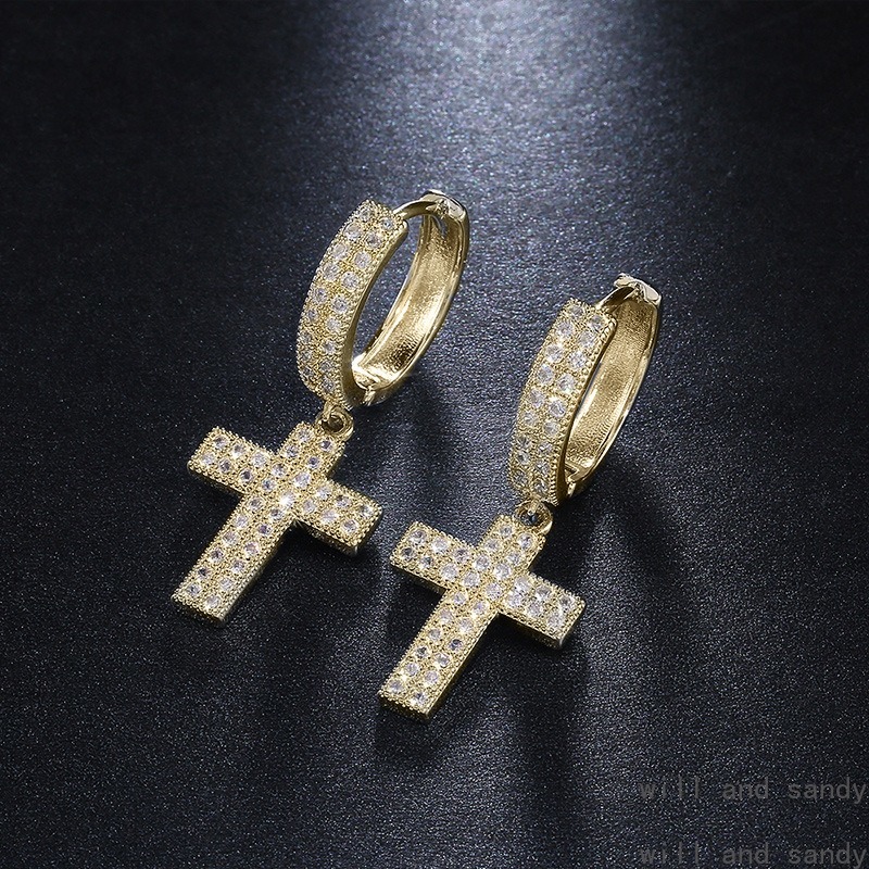 Cubic Zircon Jesus Cross Dangle Earrings Charm Designer Jewelry Silver Gold Love Heart Drop Water Diamond Hoop Chandelier Ear Rings Gift for Woman Jew