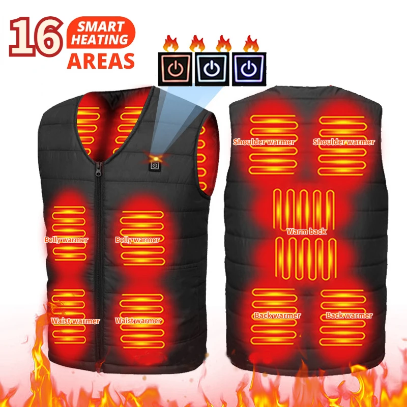 16 Areas Heated Vest Men Jacket Heated clothes Winter Womens Electric Usb Heater waterproof Man Thermal Vest Body Warmer Coat