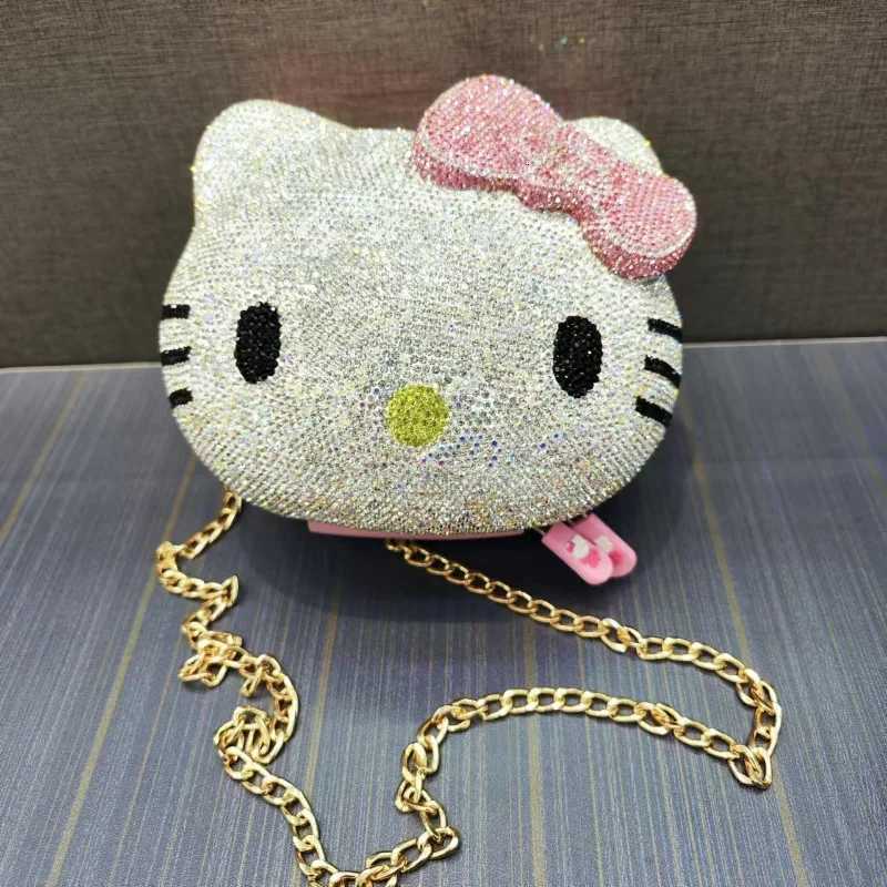 Sanrio Hello Kitty Anime Cartoon Shape Rhinestone Cartoon Full Of Diamonds Dinner Bag Handmade Diamond-set Ladys Clutch Christmas Gift w250711