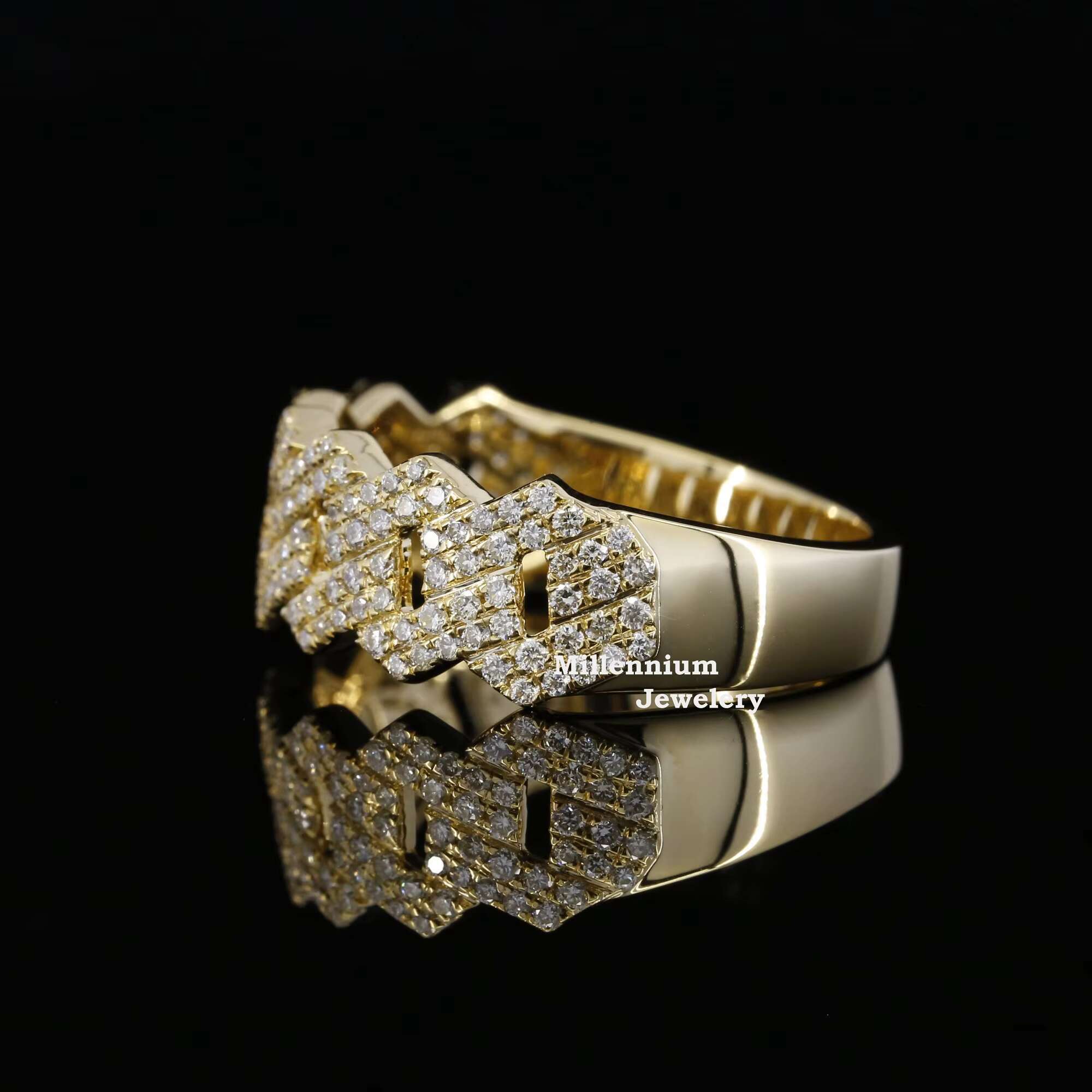 Top Quality Moissanite Ring Hip Hop Iced Out Gold Plated 925 Sterling Silver Cuban Style Ring at Wholesale Price