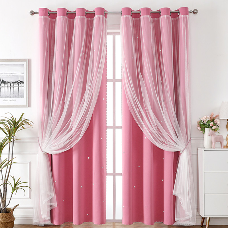 YL-36548 specializes in lace double-layer hollow star finished blackout curtain wholesale curtain