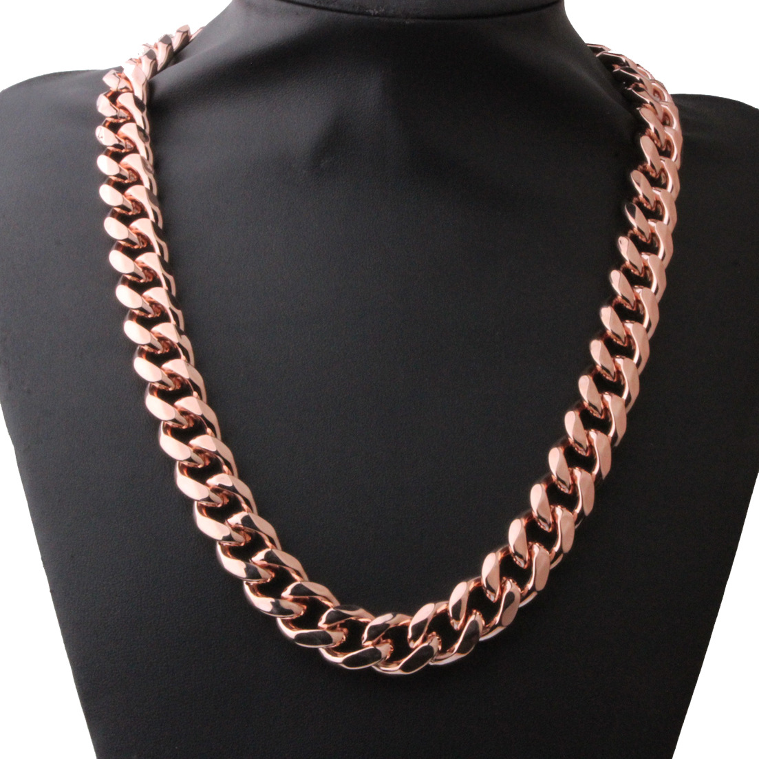 10-19mm Solid Stainless Steel Cuban Chain Necklace Rose Gold Plated Mens Jewelry