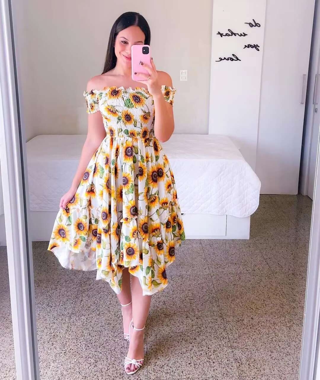 Dresses Summer Ladies Sexy Off Shoulder Flower Print Elegant Short Sleeve Elastic Irregular Casual Dress Vestido De Mujer dongdumaoyi