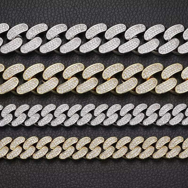 18mm Triple Row CZ Cuban Link Chain for Men Thick 18K Gold Plated Hip Hop Necklace High Quality Streetwear Jewelry Wholesale