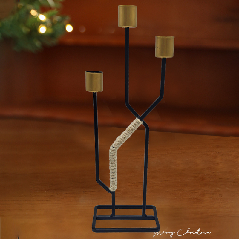 Contemporary Handcrafted Wrought Iron & Hemp Rope Slim Candle Holders