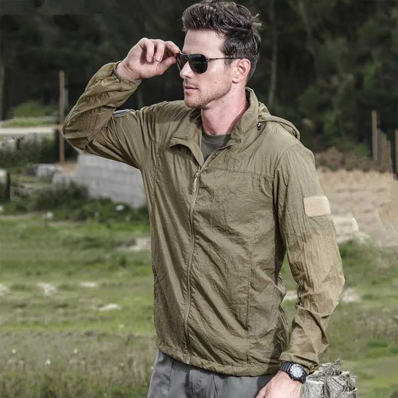 Summer Jacket Men Thin Hooded Raincoat Tactical Breathable Quick Dry Lightweight Hiking Jacket Waterproof Clothing W250711