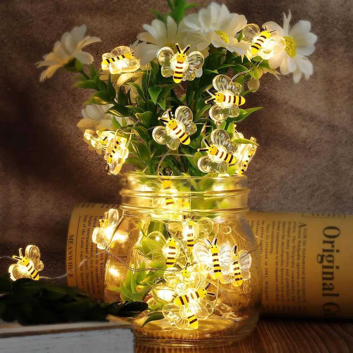 1Pack Bee Lights Battery Operated Bee String Lights For Bedroom Plants Patios Party Wedding Xmas Decorative String Lights XJ250710